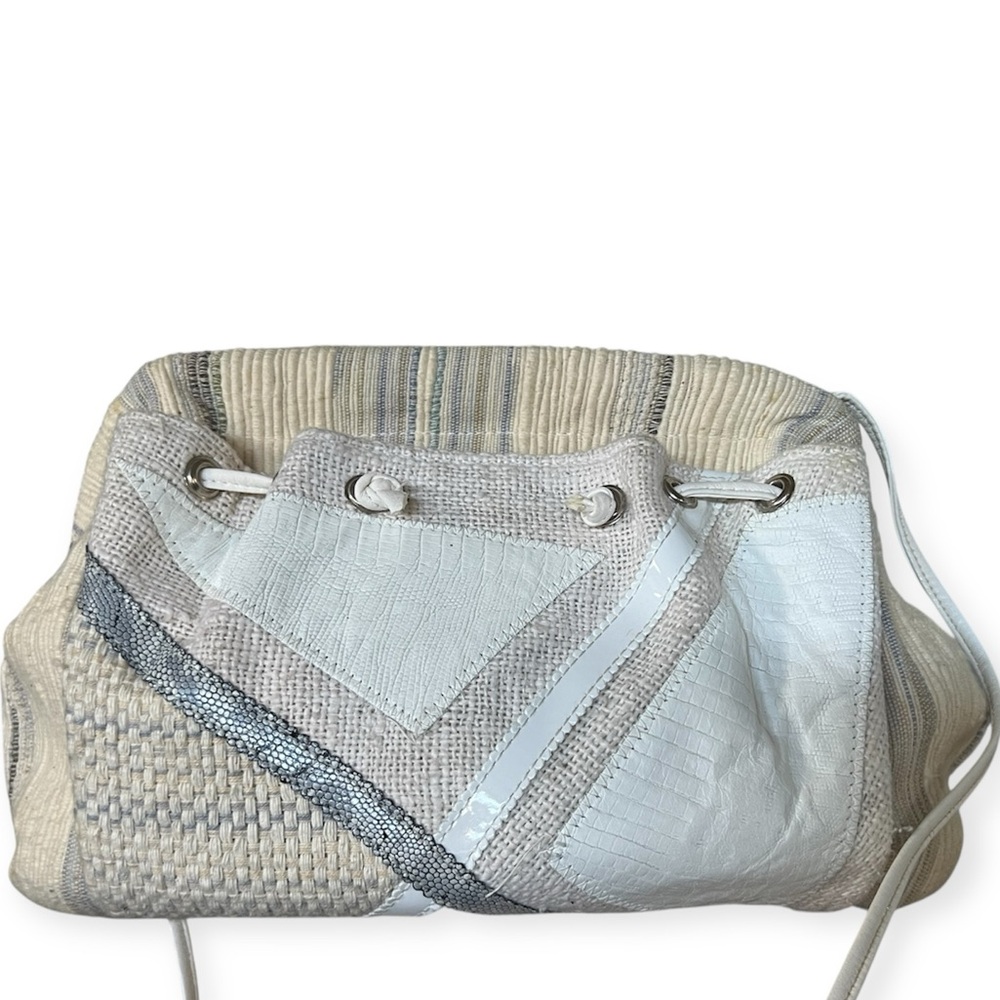Richmark Vintage Patchwork Boho Chic White and Gray Leather Canvas Bag